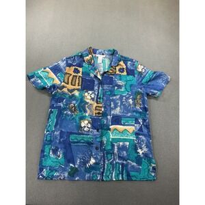 Vintage Anna and‎ Frank Silk shirt Women's Medium Tropical Print Button Down 90s